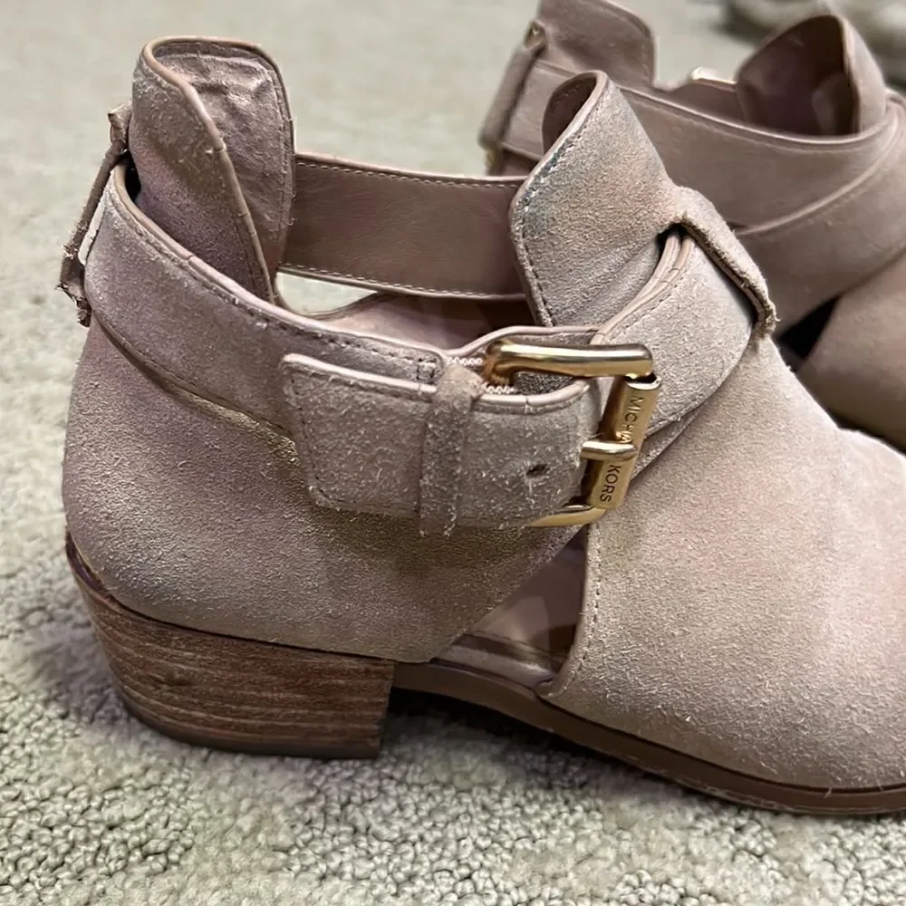 Michael Kors Women’s 6.5 Suede Nude Open Ankle Booties